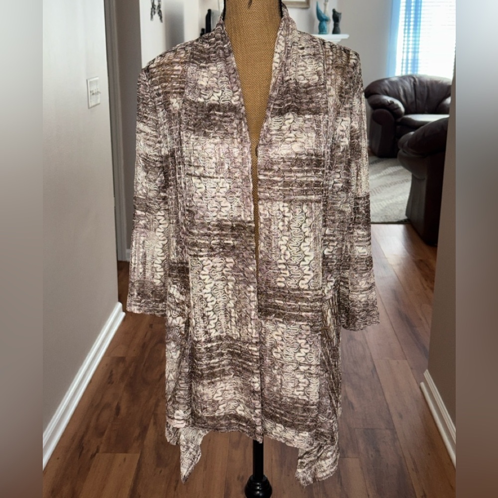 Chico’s Easywear NWT embroidered lace open front Anastasia waterfall coverup, L